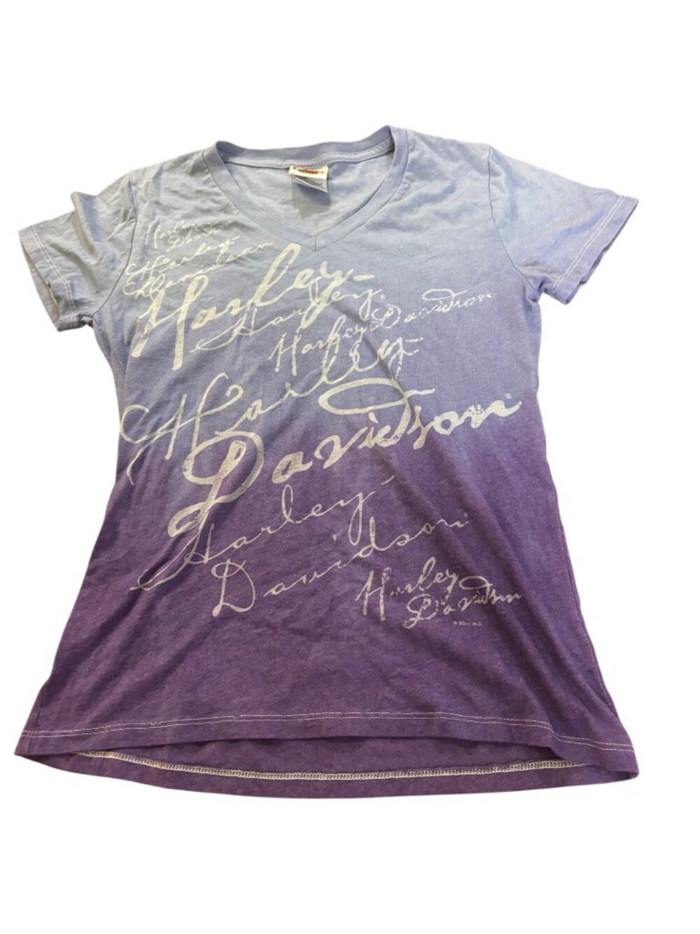 Harley-Davidson Womens Purple Gradient V-Neck T-Shirt Myrtle Beach Graphics Size
